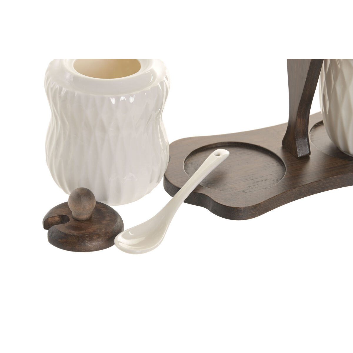 Sugar Bowl Home ESPRIT White Dark brown Bamboo Porcelain 19,5 X 9 X 15 CM 2 Pieces, view 2