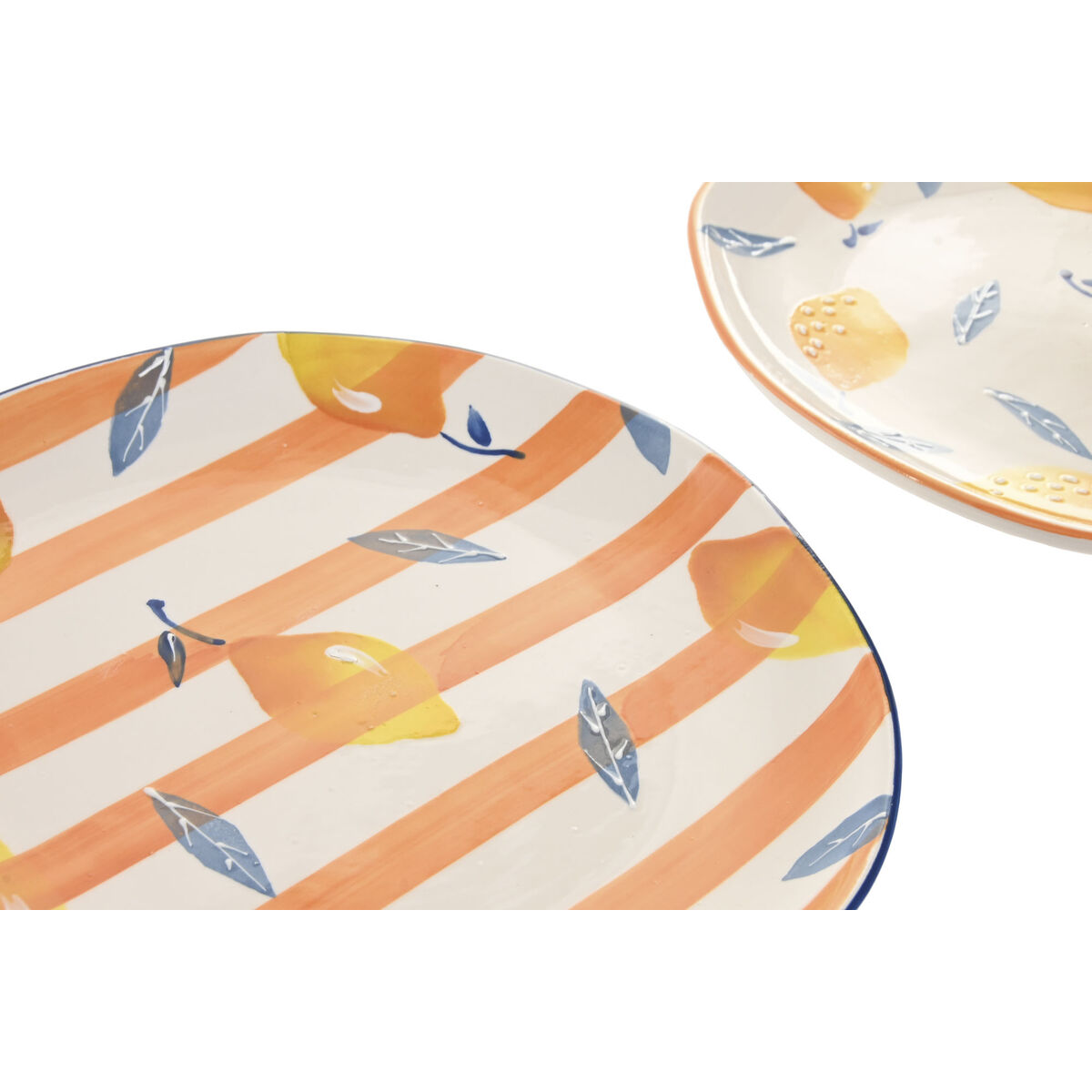 Flat Plate Home ESPRIT Yellow Blue White Orange Stoneware Lemon Mediterranean 27 X 27 X 2,7 CM (2 Units)