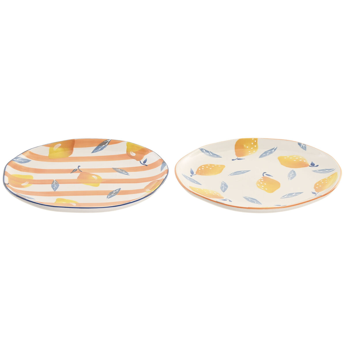 Flat Plate Home ESPRIT Yellow Blue White Orange Stoneware Lemon Mediterranean 27 X 27 X 2,7 CM (2 Units)