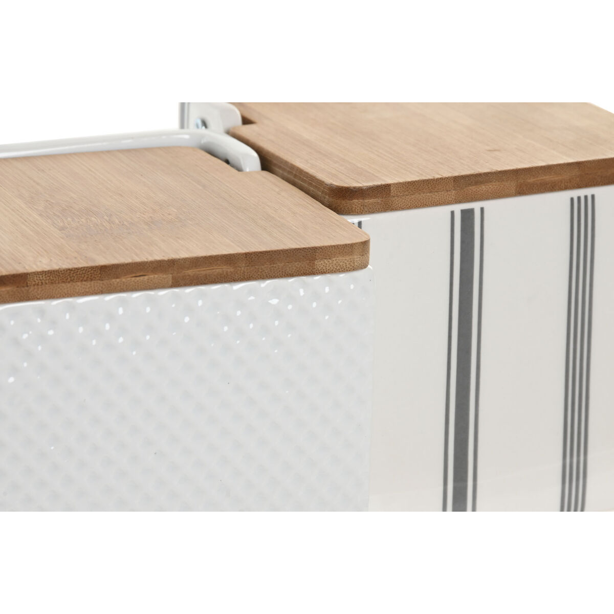 Zoutvaatje met deksel Home ESPRIT Wit Bamboe Keramiek 11 x 11 x 11 cm (3 Stuks)