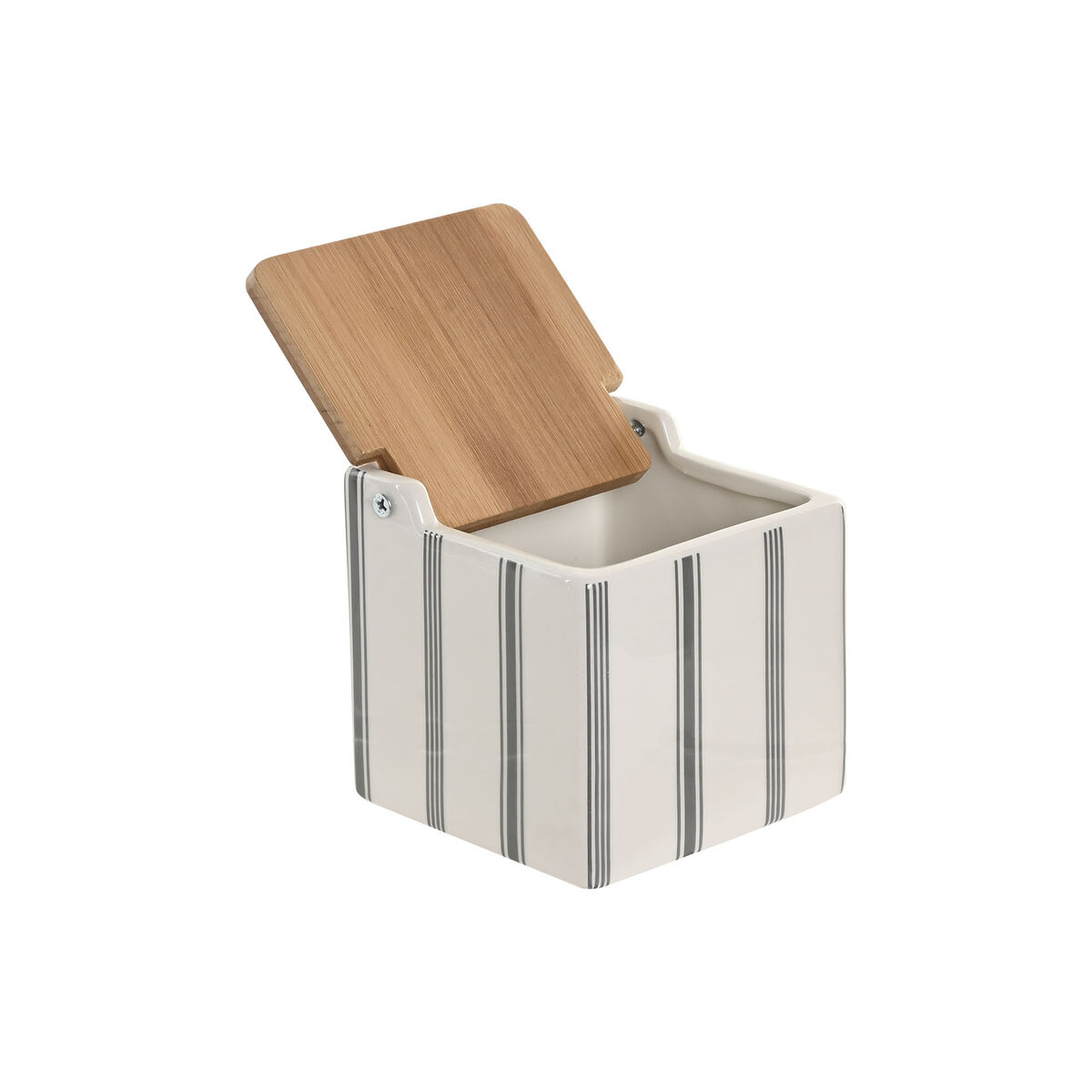 Zoutvaatje met deksel Home ESPRIT Wit Bamboe Keramiek 11 x 11 x 11 cm (3 Stuks)