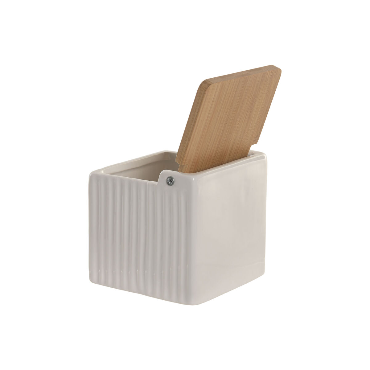 Zoutvaatje met deksel Home ESPRIT Wit Bamboe Keramiek 11 x 11 x 11 cm (3 Stuks)