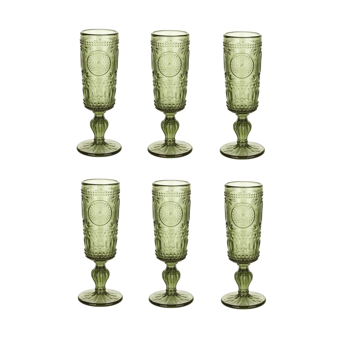 Set van bekers Home ESPRIT Groen Kristal 135 ml (6 Stuks)