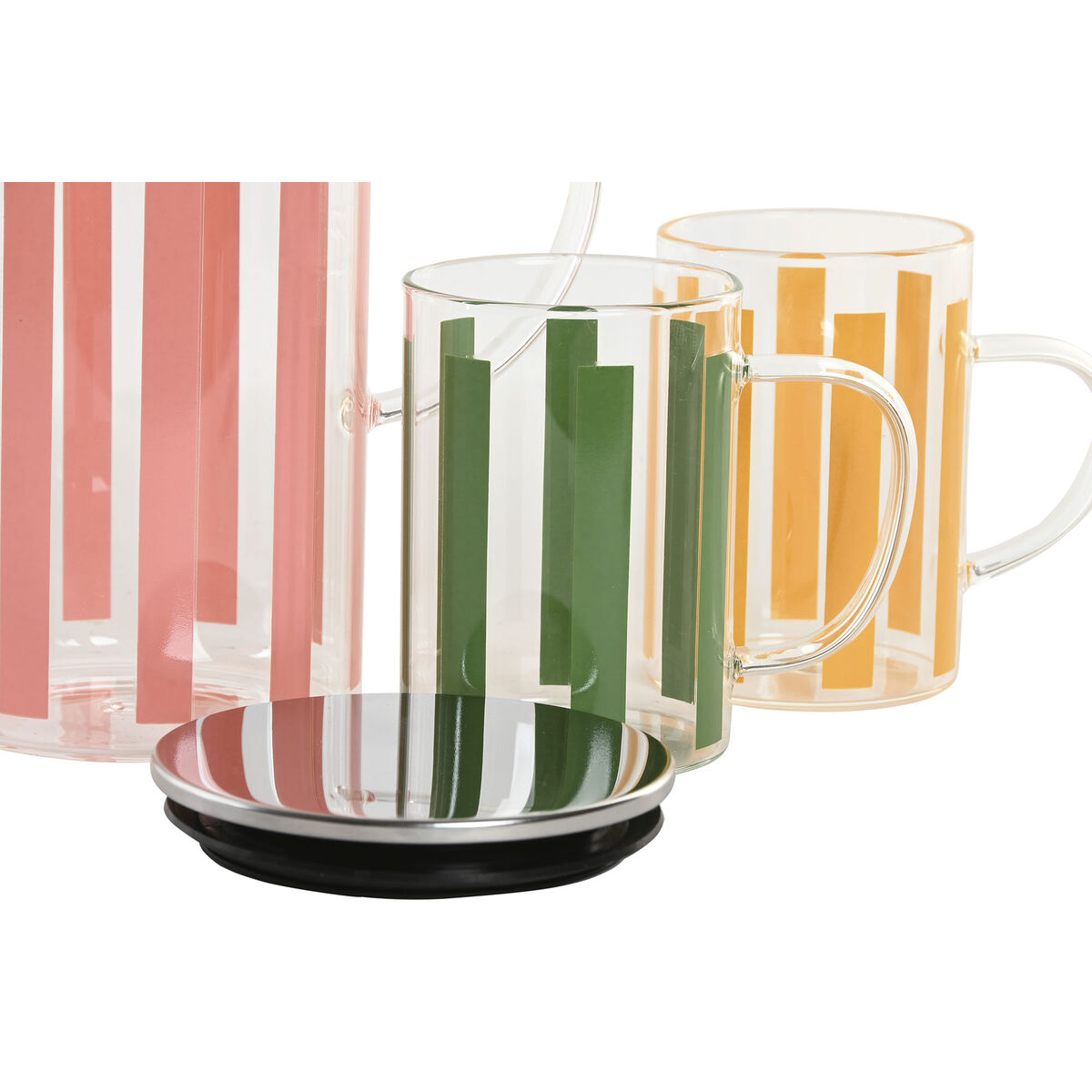 Jug and glasses set Home ESPRIT Yellow Green Coral Stainless steel Crystal Stripes Modern, view 2