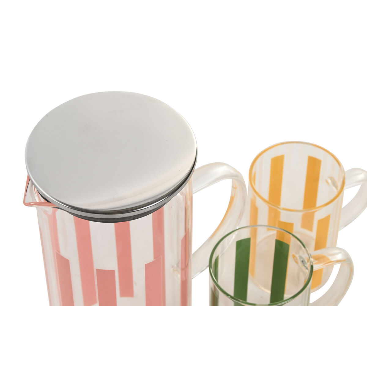 Jug and glasses set Home ESPRIT Yellow Green Coral Stainless steel Crystal Stripes Modern, view 4