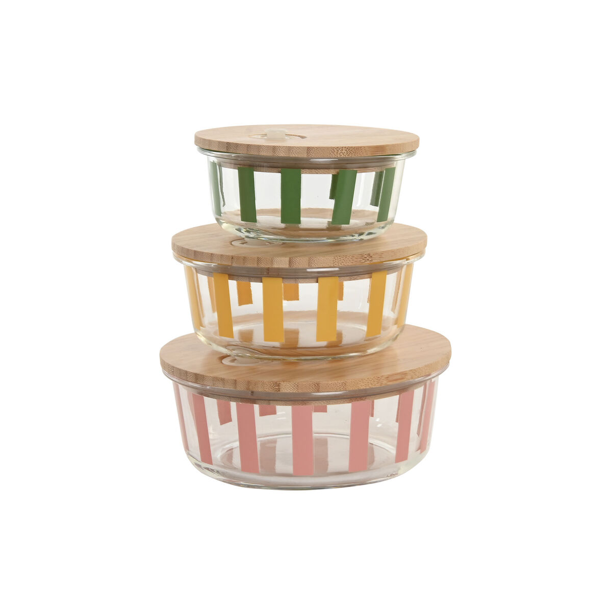 Lunch box Home ESPRIT Yellow Green Coral Crystal Borosilicate Glass Stripes Modern 900 ml, view 4