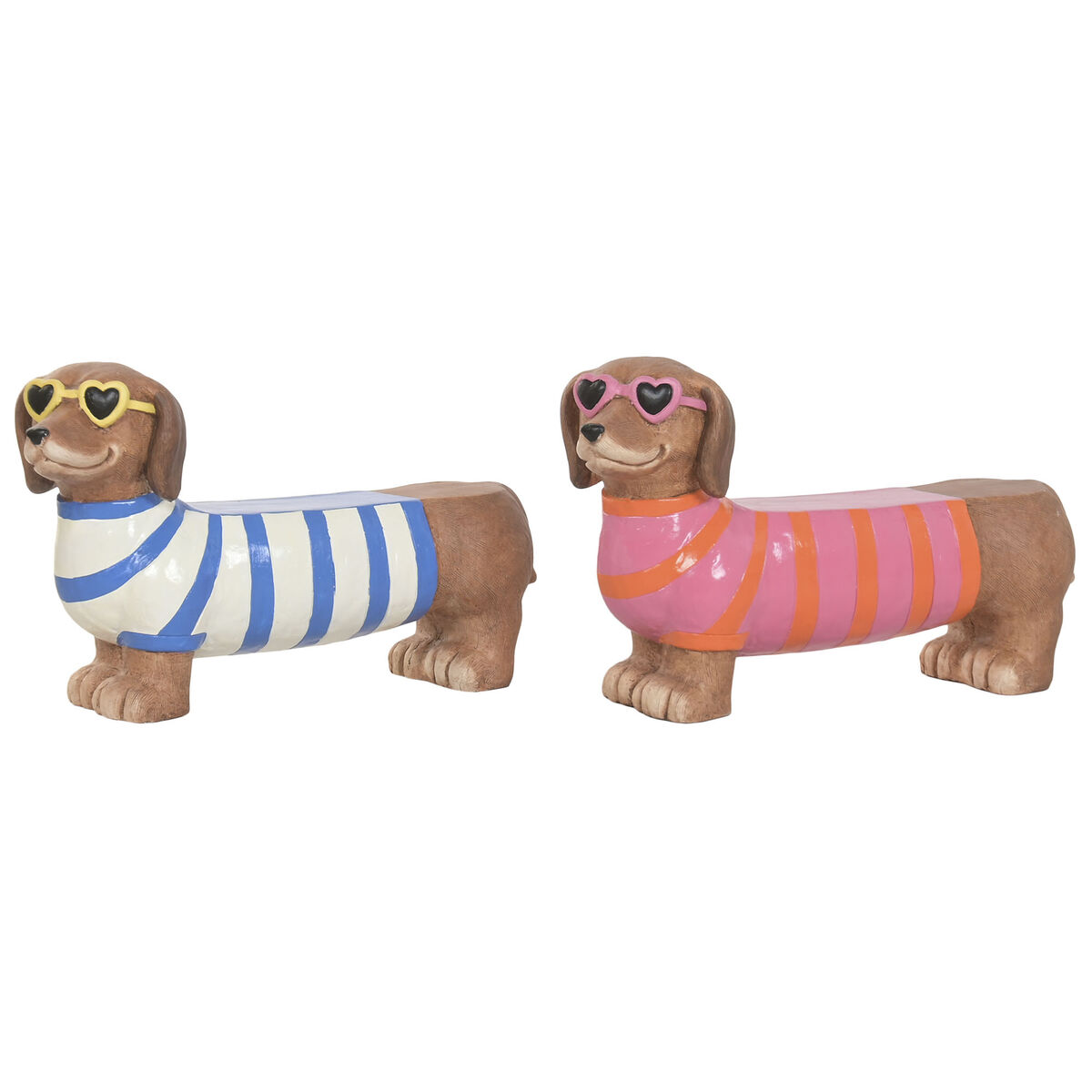 Decoratieve figuren Home ESPRIT Blauw Oranje Hond Mediterrane (2 Onderdelen) (2 Stuks)