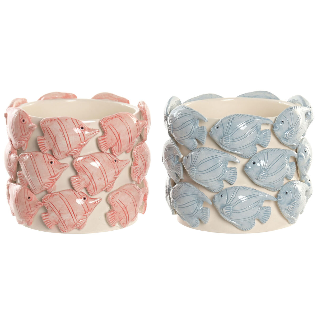 Grondlegger Home ESPRIT Blauw Koraal Keramisch Mediterrane 18 x 18 x 15 cm (2 Stuks)