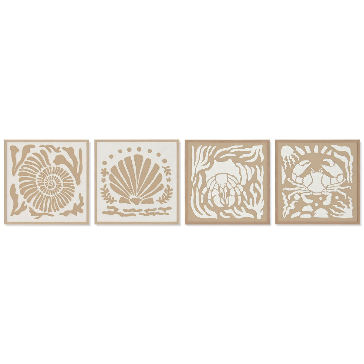 Schilderij Home ESPRIT Wit Natuurlijk Schelpen Mediterrane 50 x 3 x 50 cm (4 Stuks)