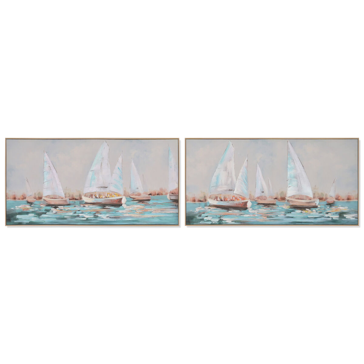 Schilderij Home ESPRIT Wit Turkoois Jacht Mediterrane 120 x 3,8 x 60 cm (2 Stuks)