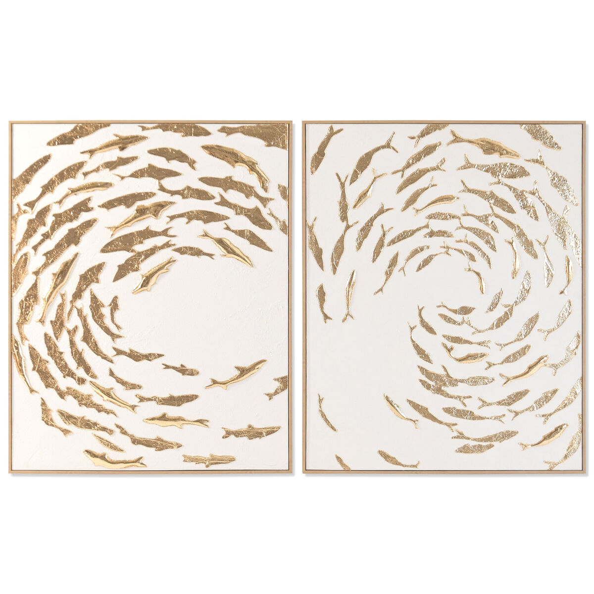 Schilderij Home ESPRIT Wit Gouden Spiralen Mediterrane 82,5 X 3 X 102,5 CM (2 Stuks)