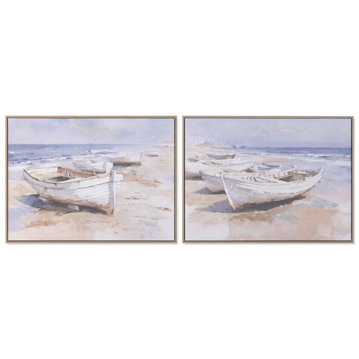 Canvas Home ESPRIT Wit Beige Boot Mediterrane Met reliëf 80 x 2,5 x 60 cm (2 Stuks)