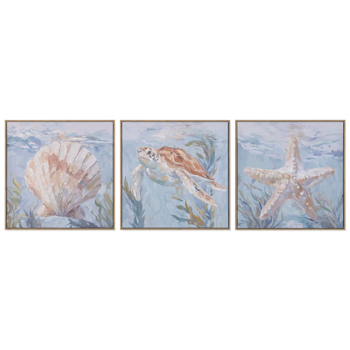 Schilderij Home ESPRIT Blauw Beige Mediterrane Met reliëf 50 x 2,5 x 50 cm (3 Stuks)