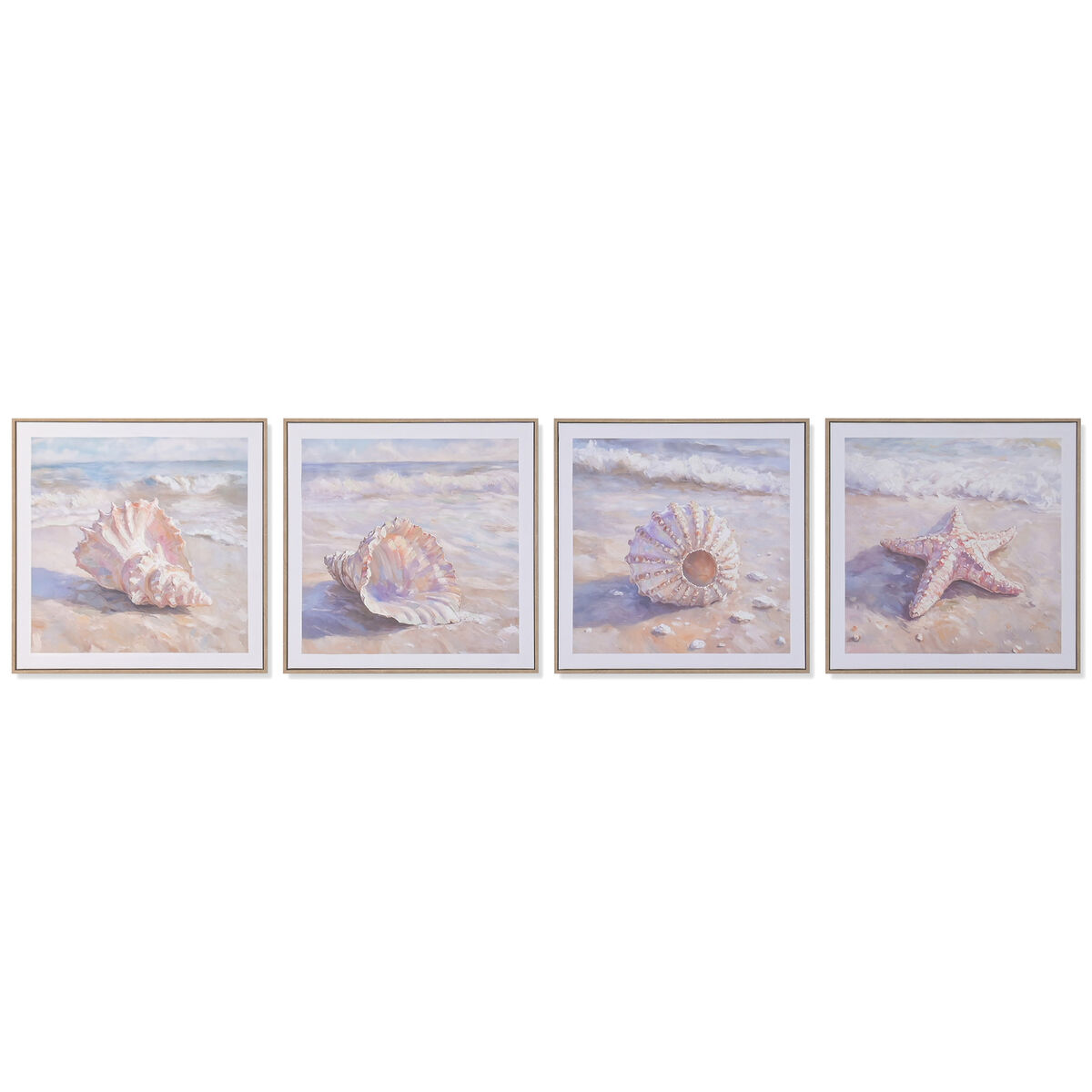 Schilderij Home ESPRIT Strand Mediterrane Met reliëf Schelp 50 x 2,5 x 50 cm (4 Stuks)