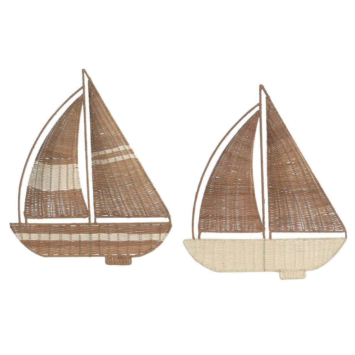 Wanddecoratie Home ESPRIT Wit Natuurlijk Boot Mediterrane (2 Stuks)