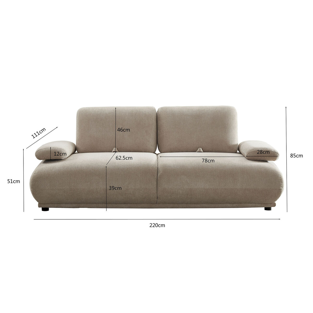 Sofa Home ESPRIT Beige Stads 220 x 111 x 85 cm