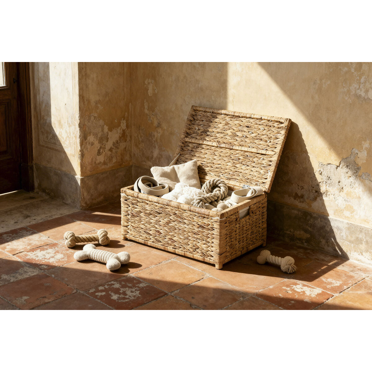 Wasmand Home ESPRIT Wit Natuurlijk Hout Waterhyacint Tropisch 60 X 38 X 30 CM (2 Stuks)
