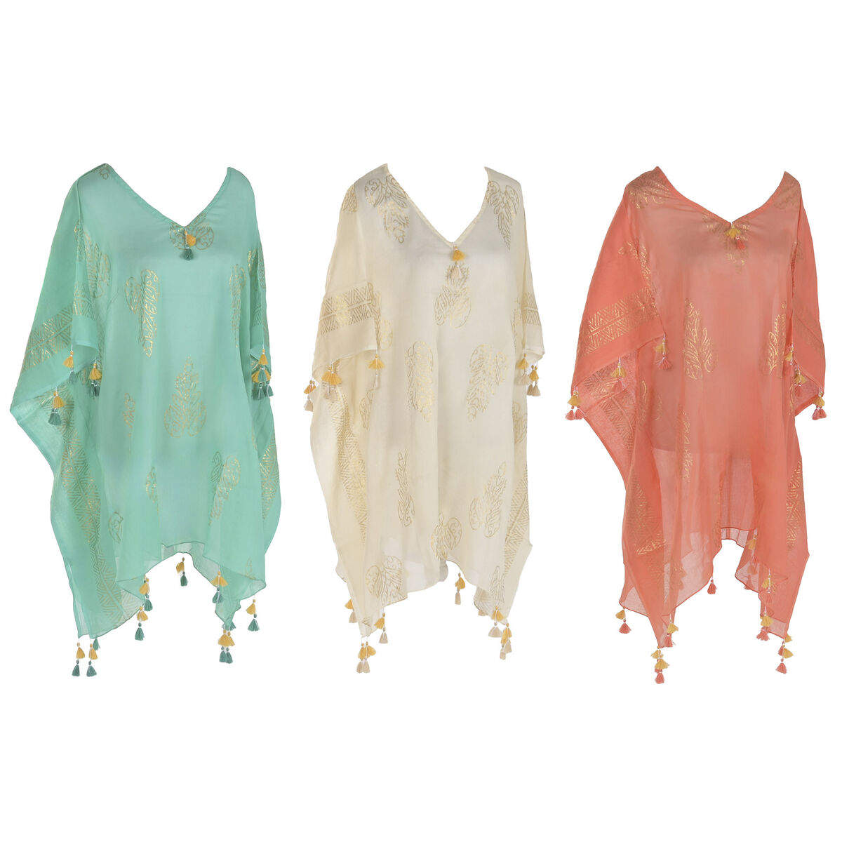 Sarong Home ESPRIT Groen Beige Gouden Koraal (3 Stuks)