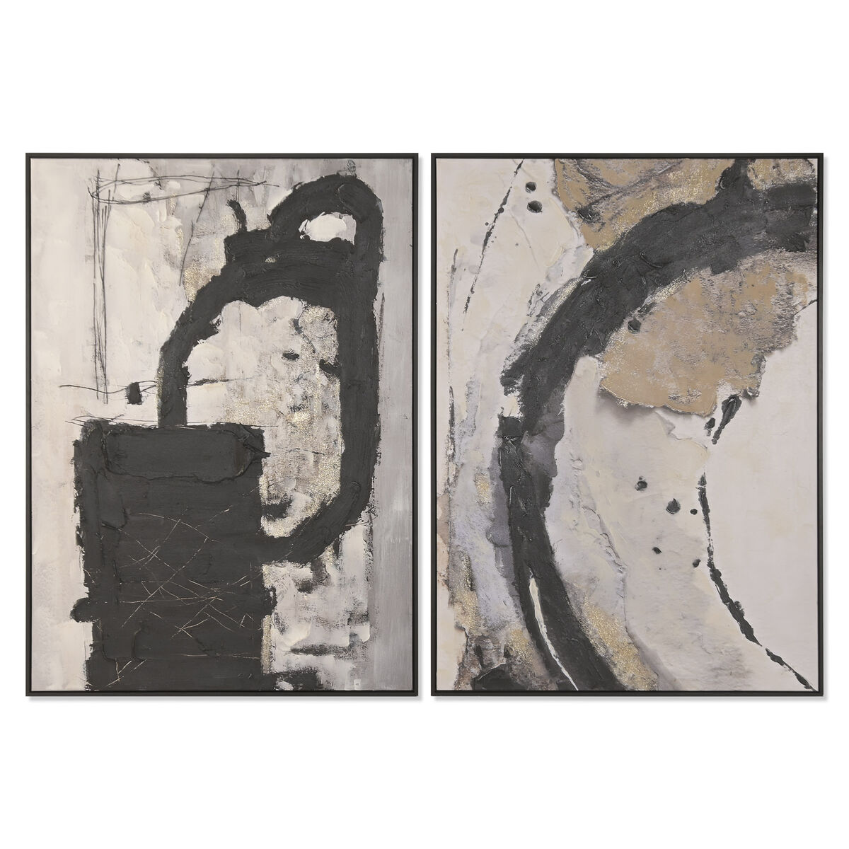 Schilderij Home ESPRIT Zwart Grijs Modern 103 x 4 x 143 cm (2 Stuks)