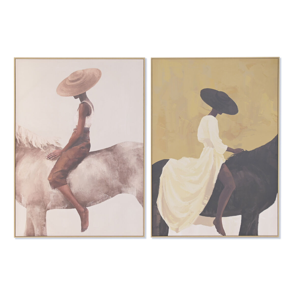 Canvas Home ESPRIT Beige Grijs Modern Paard 100 x 4 x 140 cm (2 Stuks)
