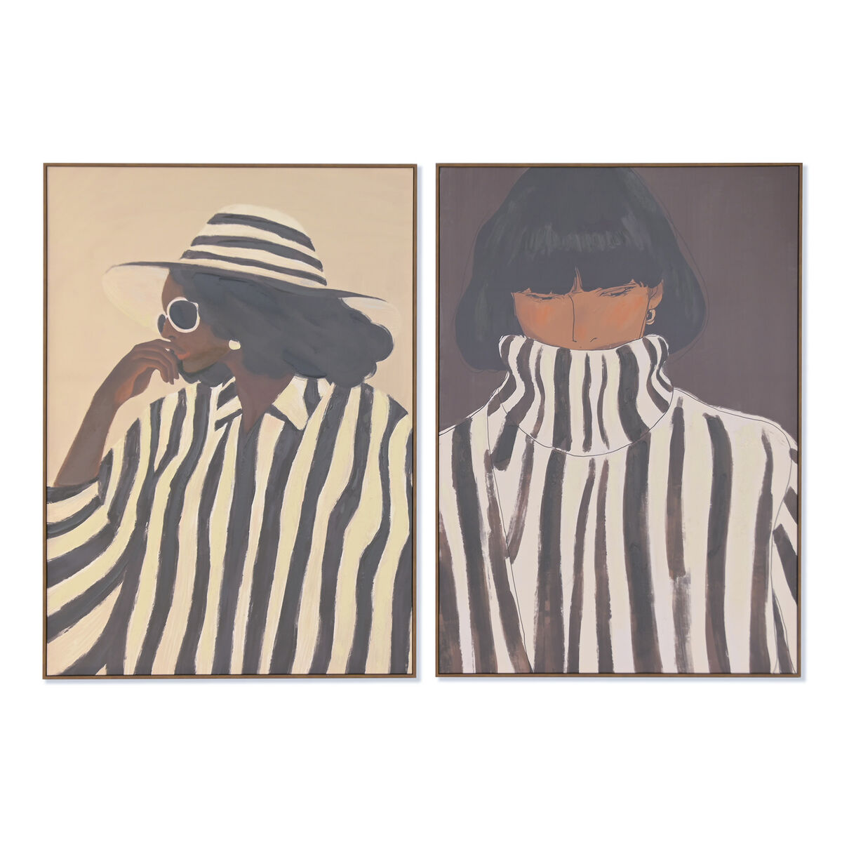 Schilderij Home ESPRIT Bruin Zwart Vrouw Met reliëf Stads 100 x 4 x 140 cm (2 Stuks)