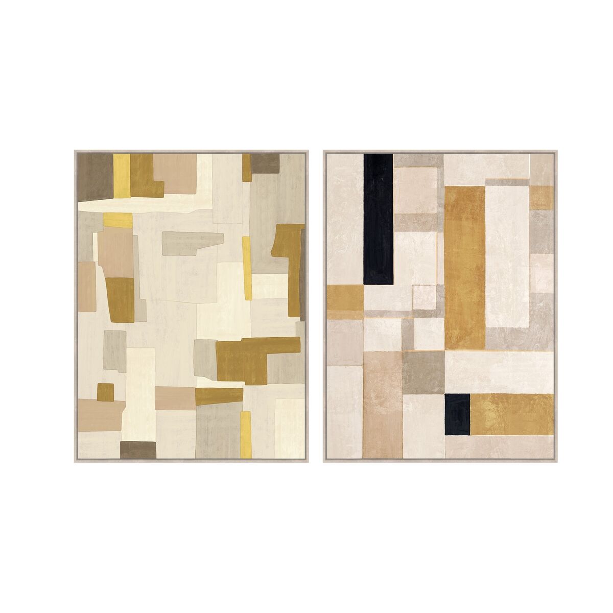 Schilderij Home ESPRIT Geel Beige Met reliëf Stads 90 x 4 x 120 cm (2 Stuks)