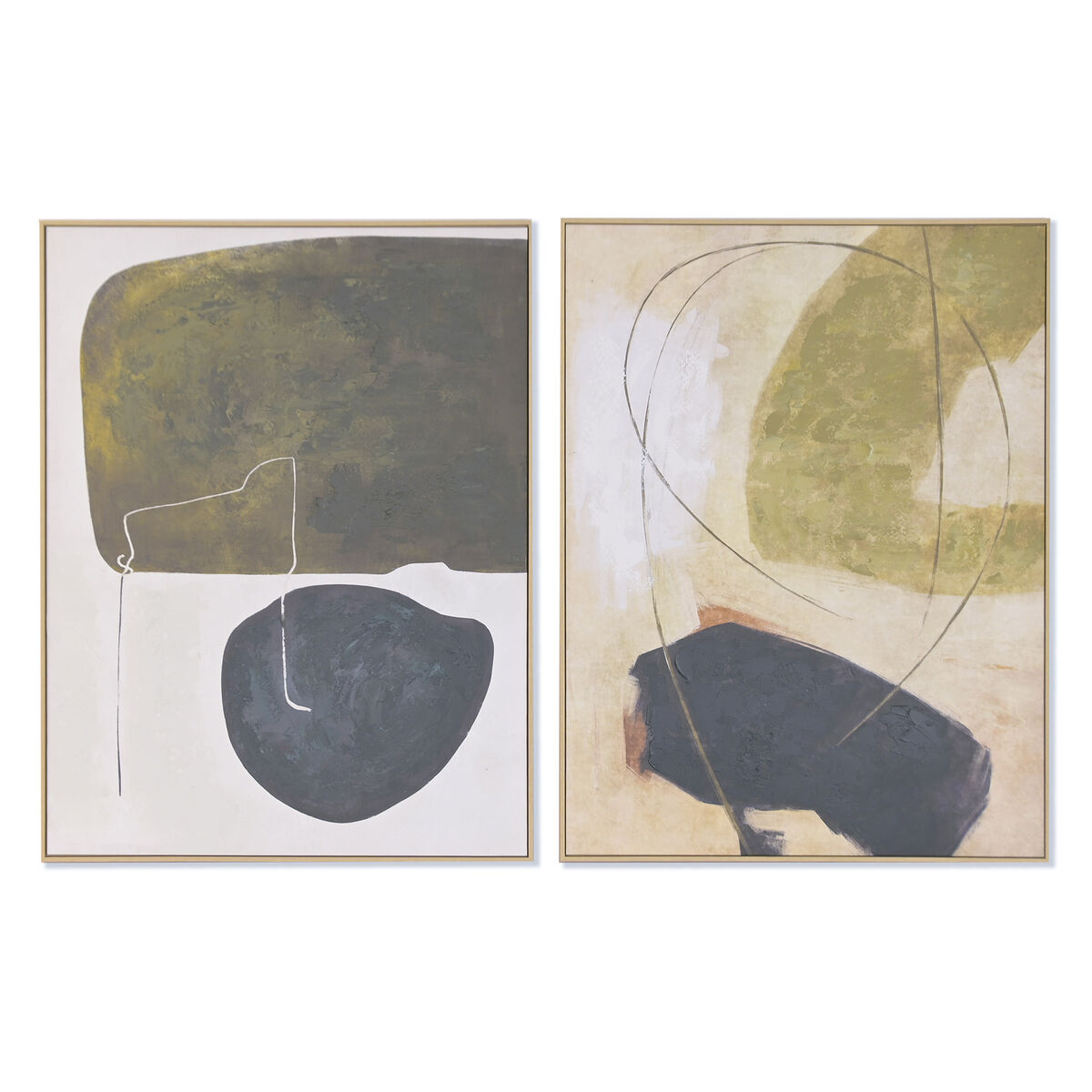 Canvas Home ESPRIT Zwart Groen Abstract Stads 90 x 4 x 120 cm (2 Stuks)