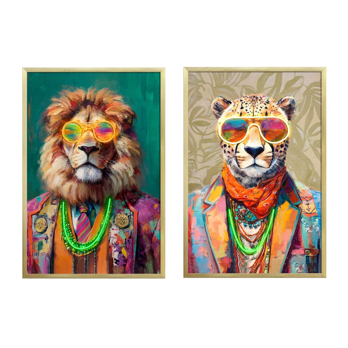 Canvas Home ESPRIT Beige Roze Blommor Leeuw Modern 63 x 3 x 93 cm (2 Stuks)