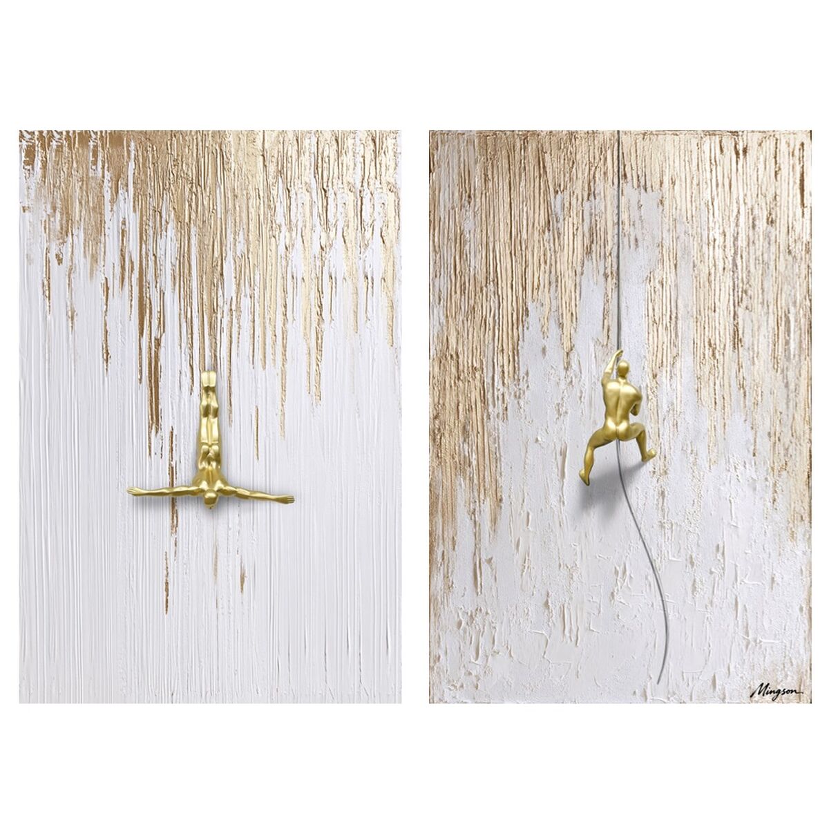 Canvas Home ESPRIT Wit Gouden Mannen 80 X 15,5 X 120 CM (2 Stuks)