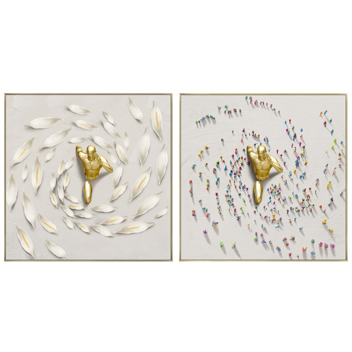 Schilderij Home ESPRIT Gouden Mannen (2 Stuks)