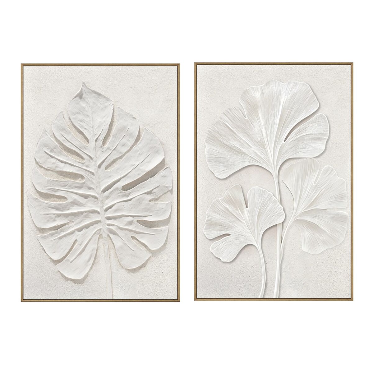 Schilderij Home ESPRIT Wit Blad van een plant Scandinavisch (2 Stuks)