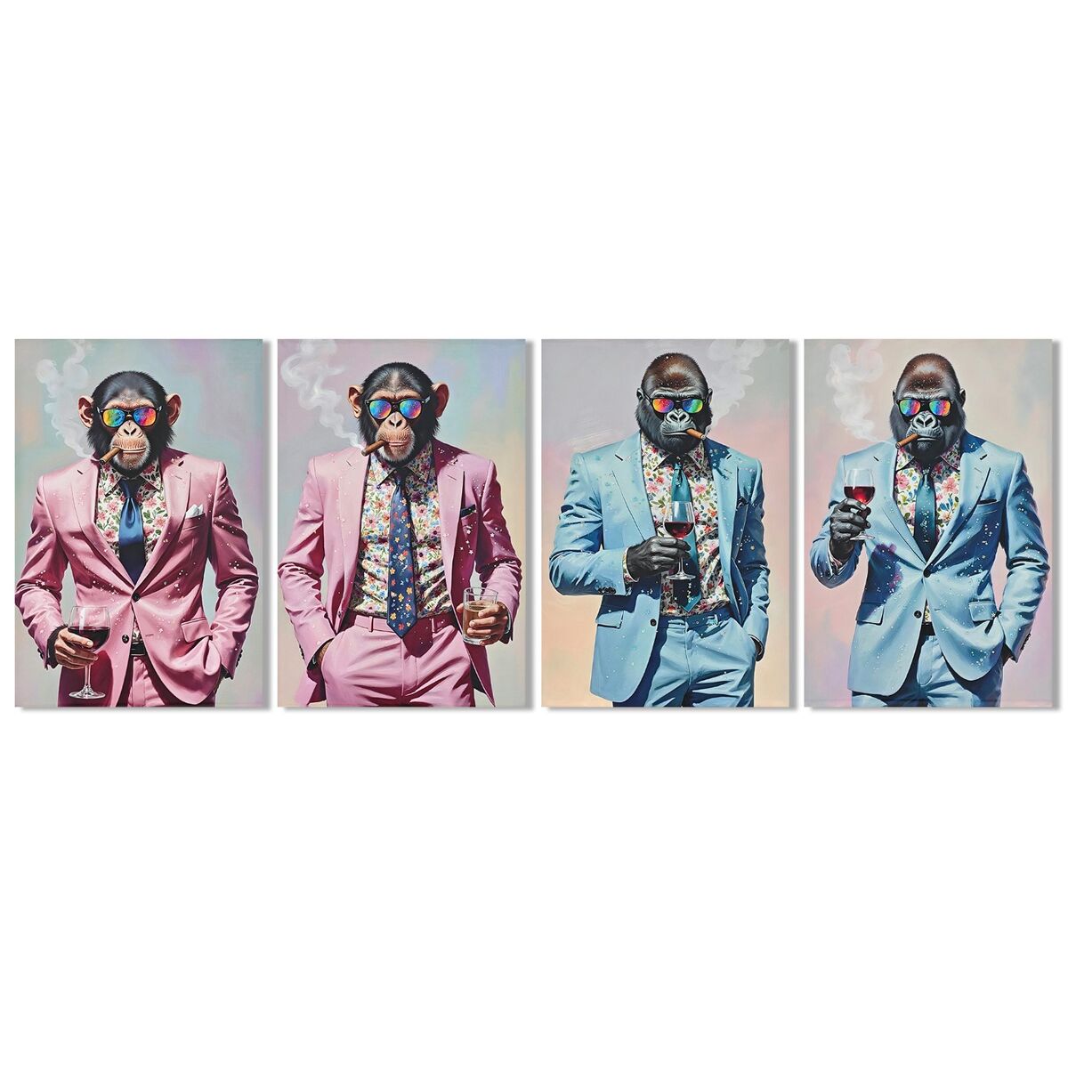 Schilderij Home ESPRIT Blauw Roze Coating 60 x 2,5 x 90 cm (4 Stuks)