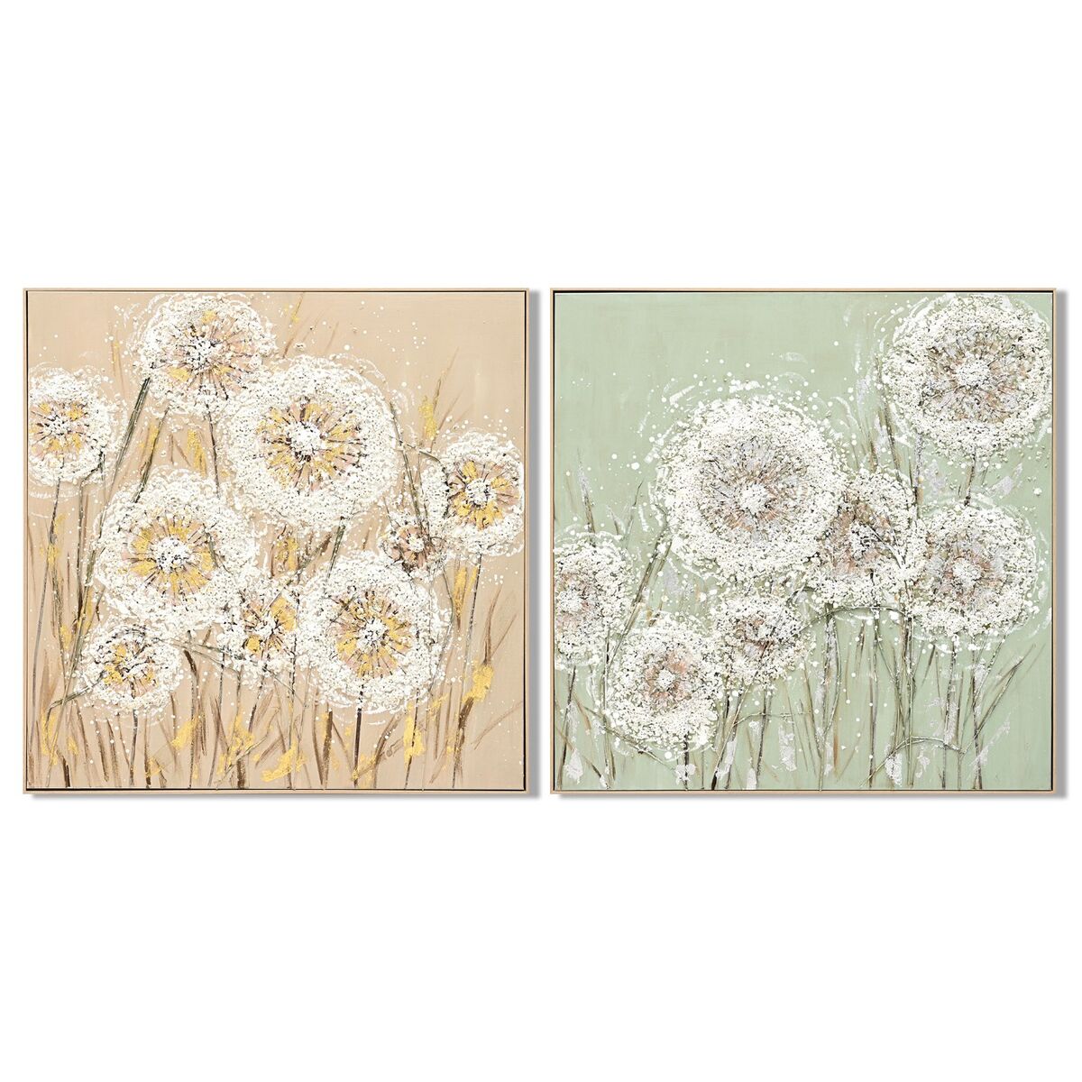 Canvas Home ESPRIT Groen Beige Blommor Shabby Chic 102 x 4,5 x 102 cm (2 Stuks)