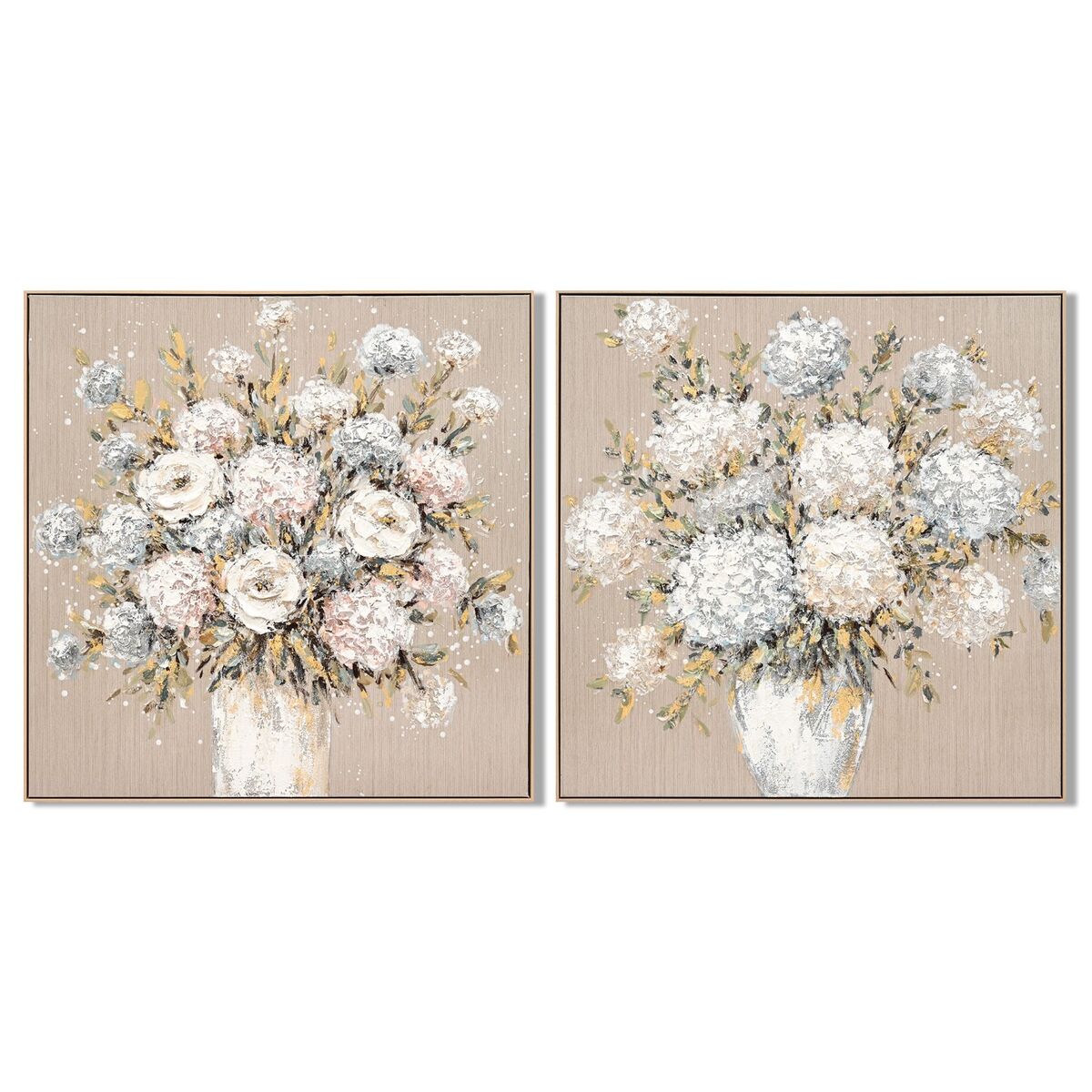 Schilderij Home ESPRIT Beige Vaas Shabby Chic 102 x 4,5 x 102 cm (2 Stuks)