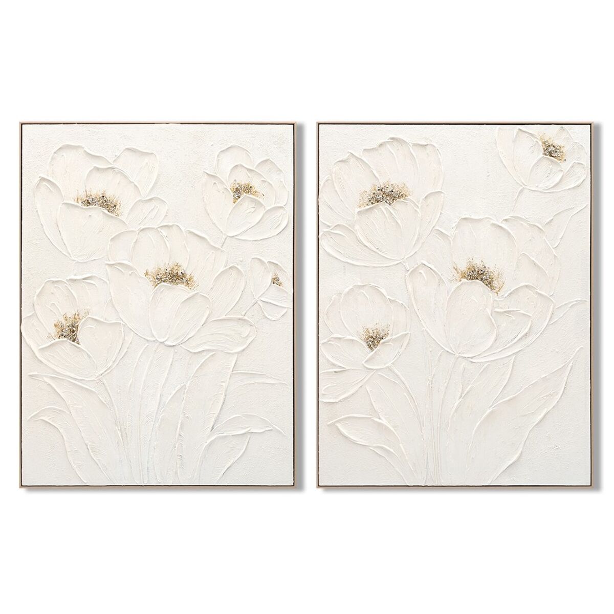 Schilderij Home ESPRIT Wit Blommor Shabby Chic 92 x 4,5 x 122 cm (2 Stuks)