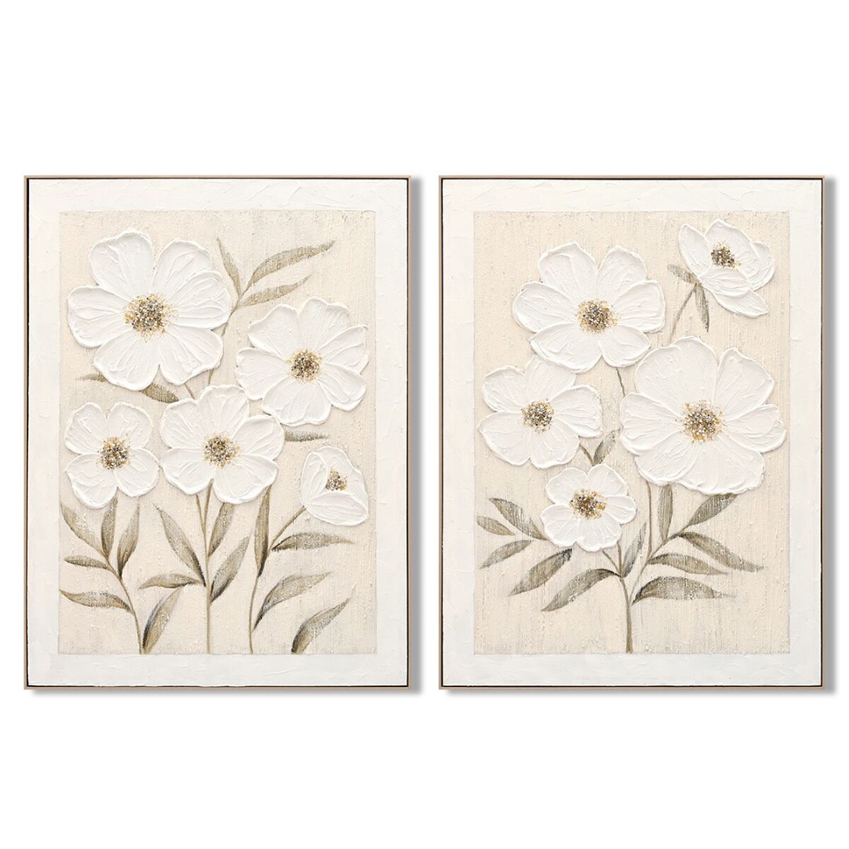 Canvas Home ESPRIT Wit Beige Blommor Shabby Chic 92 x 4,5 x 122 cm (2 Stuks)