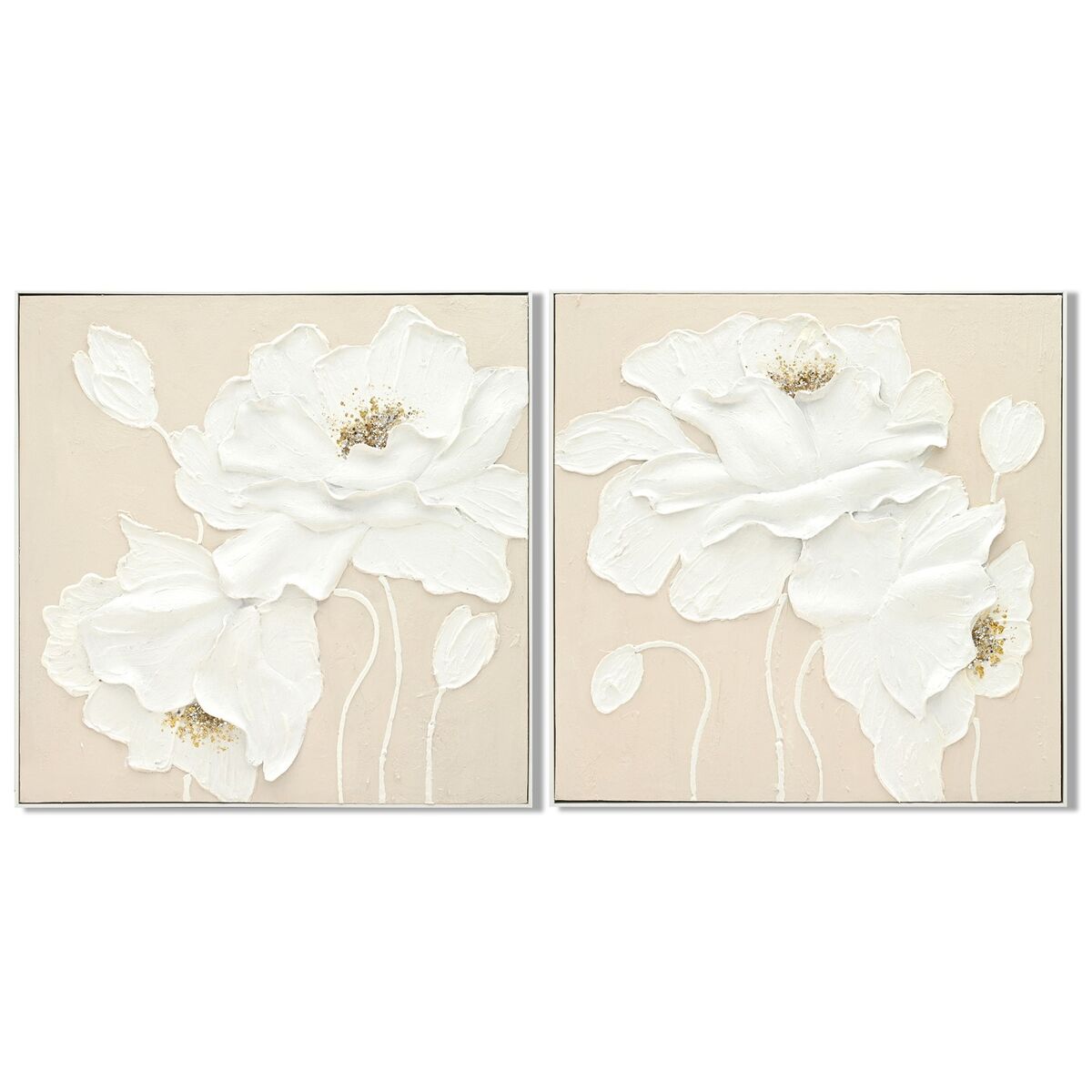 Canvas Home ESPRIT Wit Beige Bloem Shabby Chic 82 x 5 x 82 cm (2 Stuks)