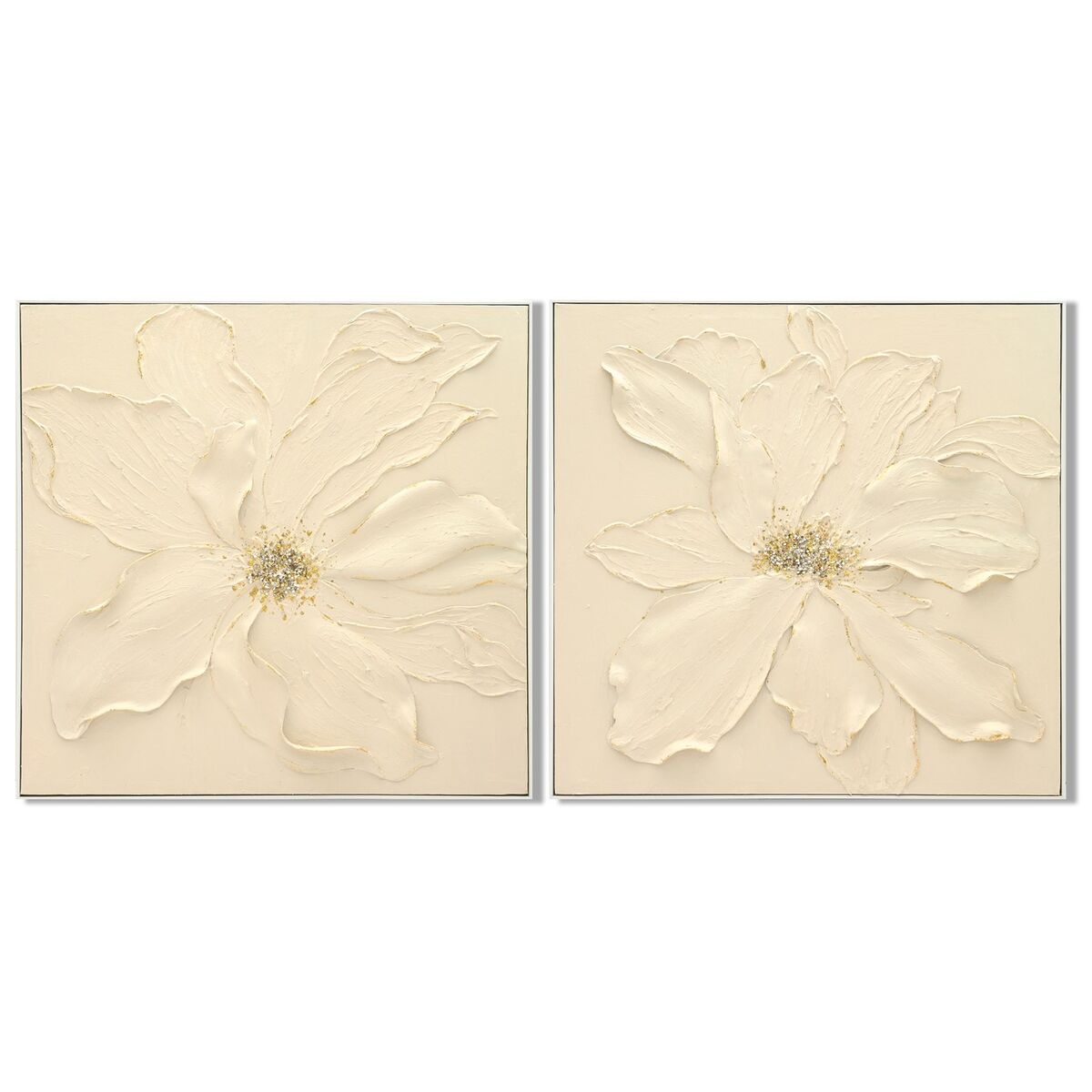 Schilderij Home ESPRIT Beige Bloem Shabby Chic 82 x 4,5 x 82 cm (2 Stuks)