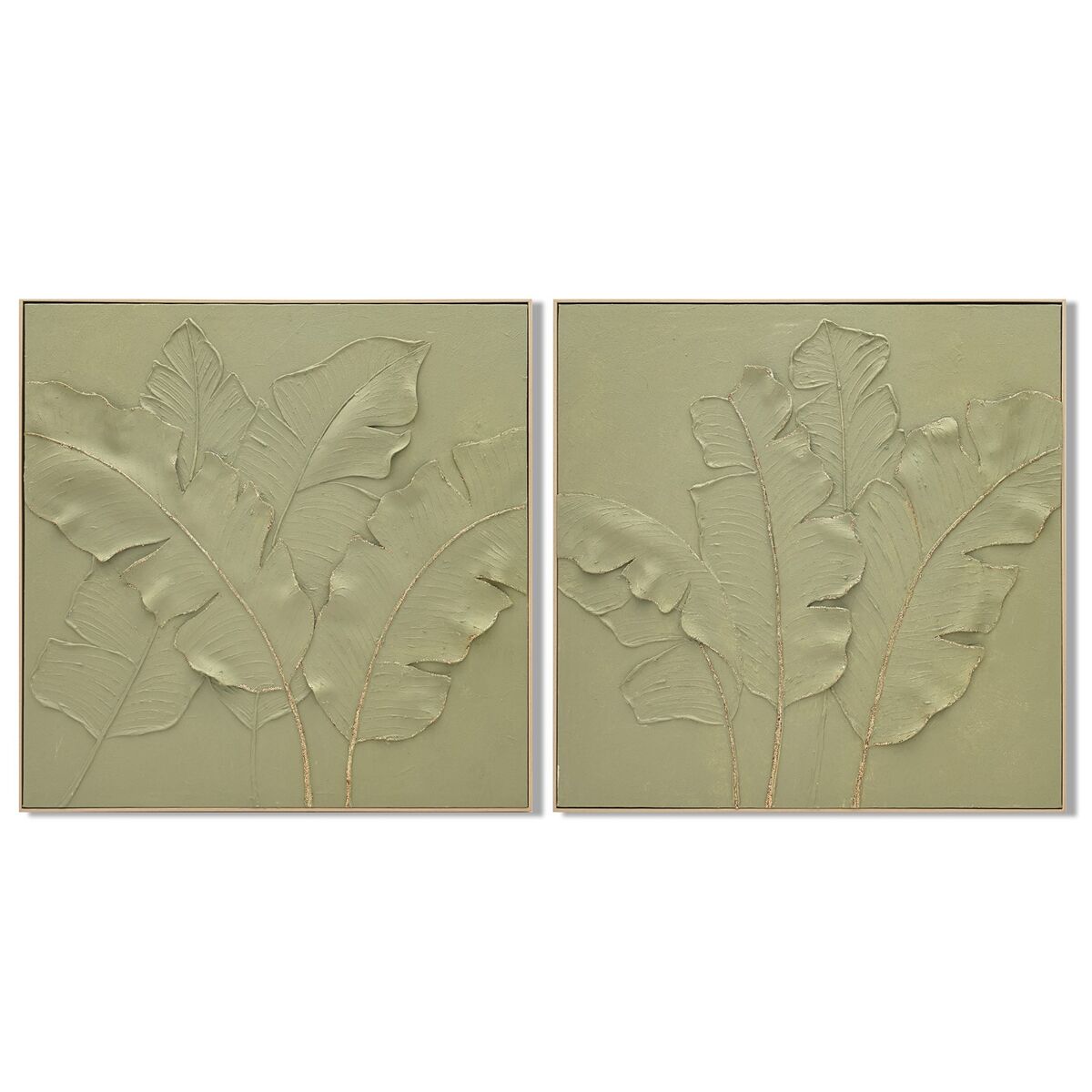 Schilderij Home ESPRIT Groen Palmen Tropisch 82 x 4,5 x 82 cm (2 Stuks)