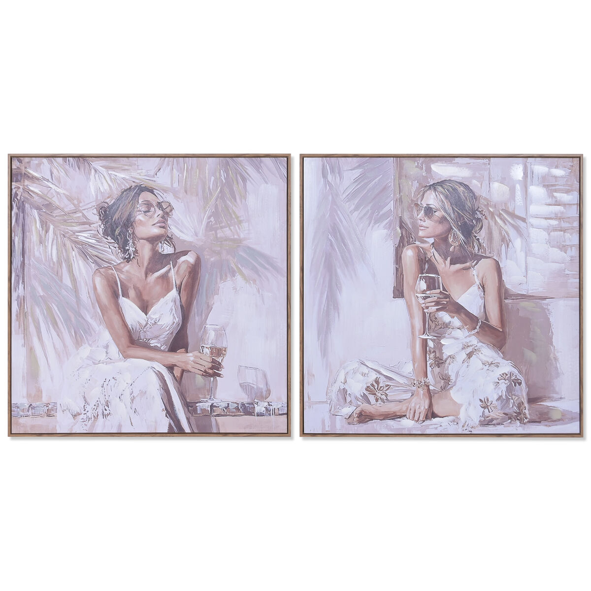 Schilderij Home ESPRIT Wit Beige Boho 80 x 3,5 x 80 cm (2 Stuks)