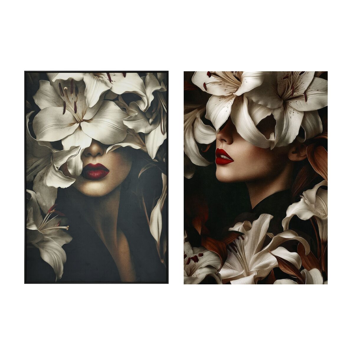 Schilderij Home ESPRIT Wit Zwart Vrouw Fluweel 80 x 4,5 x 120 cm (2 Stuks)