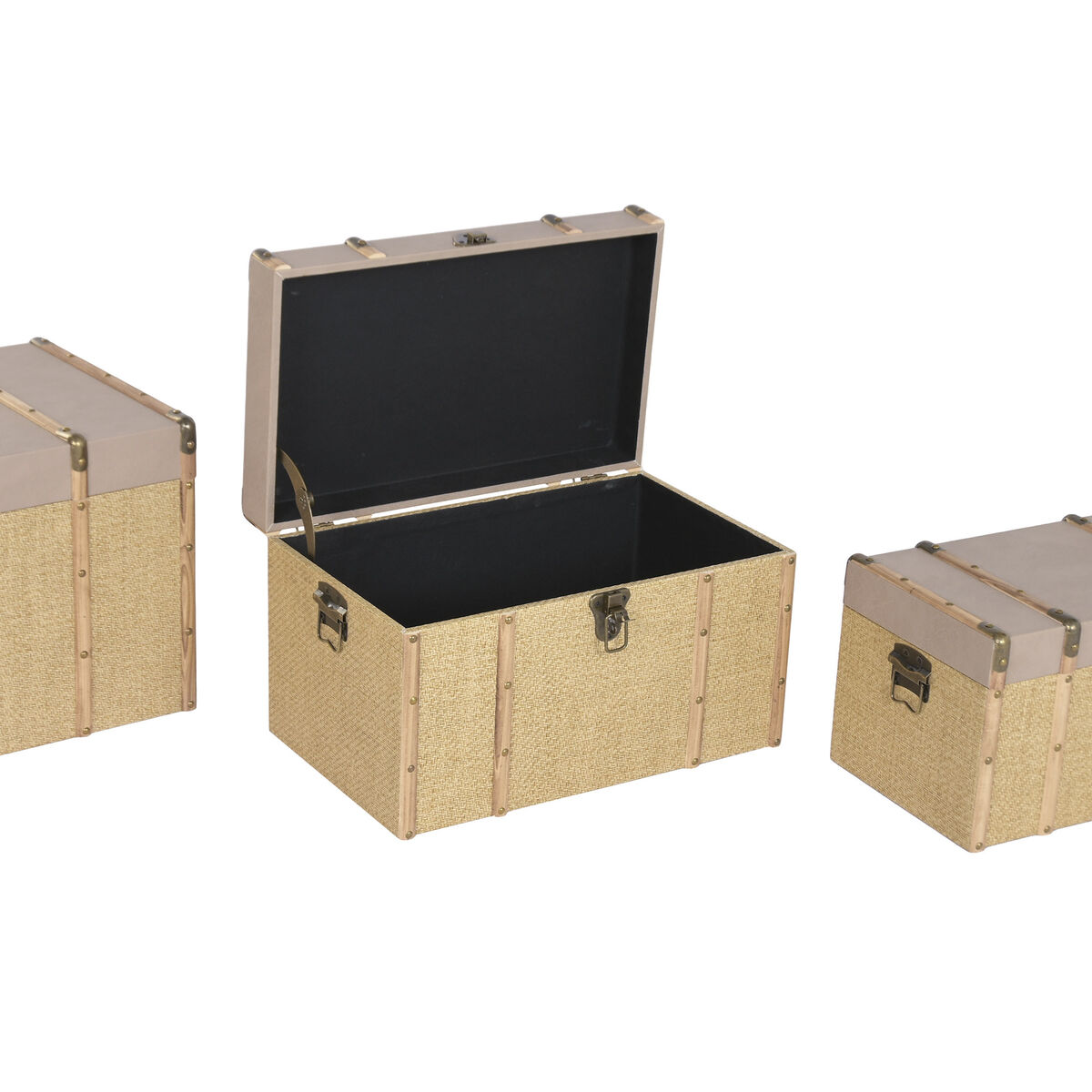 Kofferset Home ESPRIT Bruin Natuurlijk Polyurethaan Vezel Alpino 56 X 35 X 33 CM (3 Stuks)