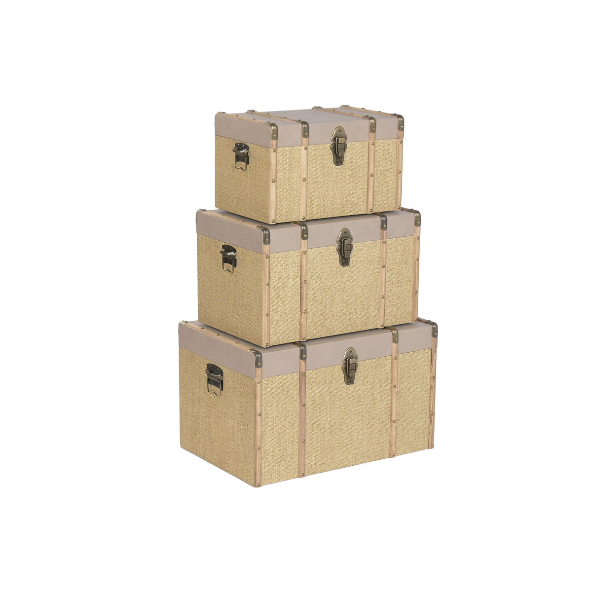 Kofferset Home ESPRIT Bruin Natuurlijk Polyurethaan Vezel Alpino 56 X 35 X 33 CM (3 Stuks)