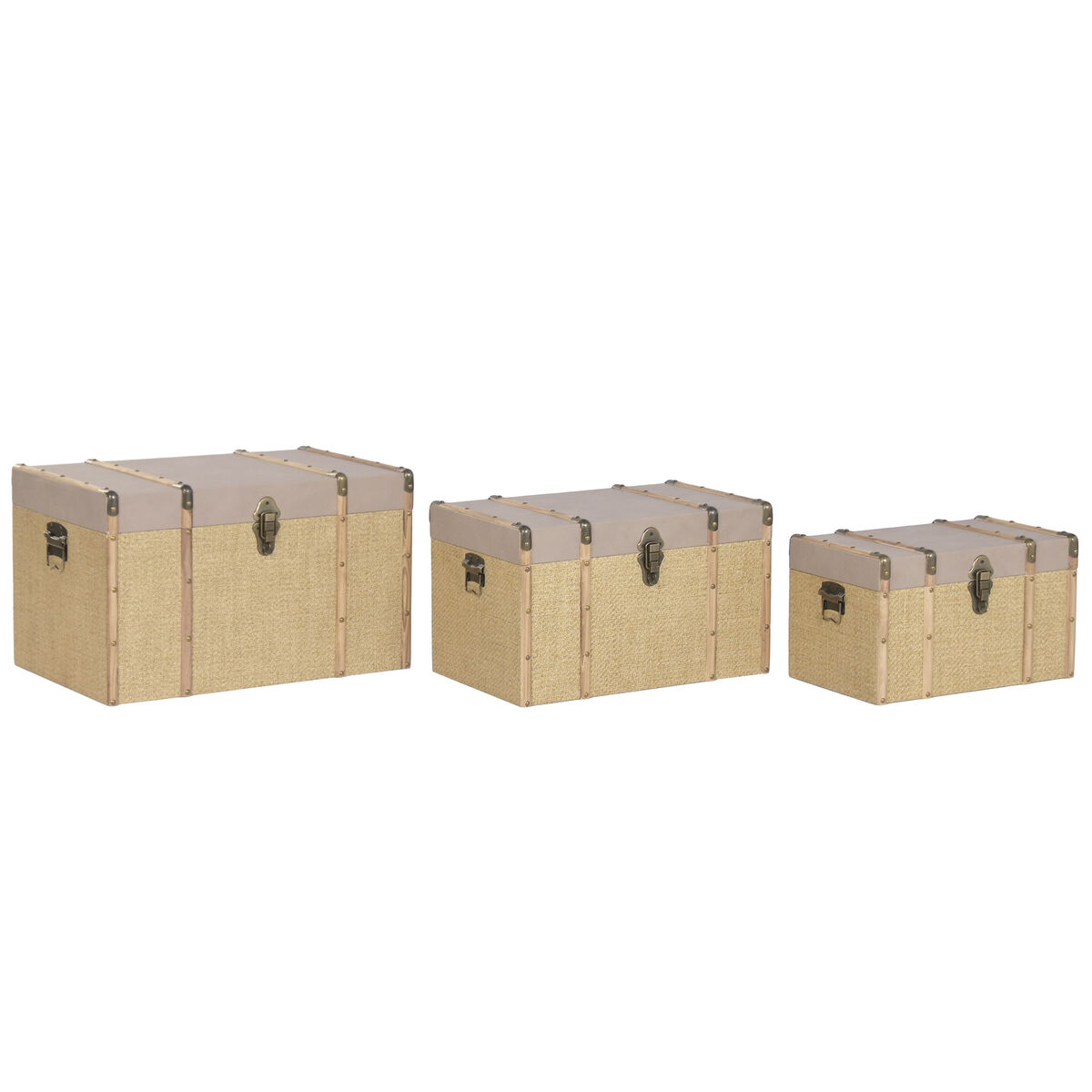 Kofferset Home ESPRIT Bruin Natuurlijk Polyurethaan Vezel Alpino 56 X 35 X 33 CM (3 Stuks)