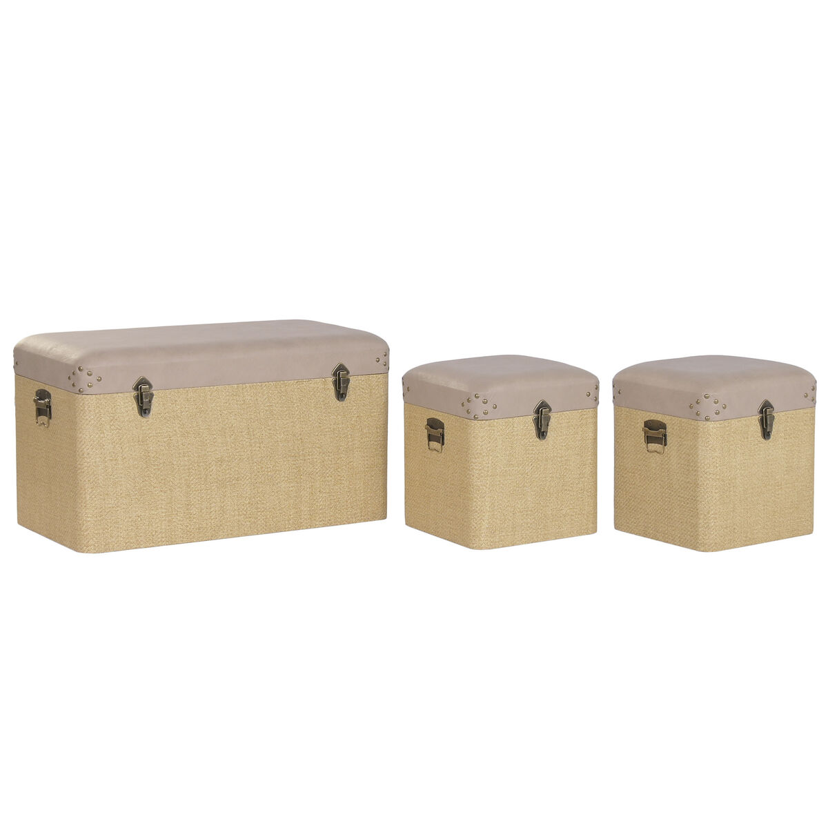 Kofferset Home ESPRIT Bruin Natuurlijk Polyurethaan Hout Alpino 80 x 40 x 44 cm (3 Stuks)