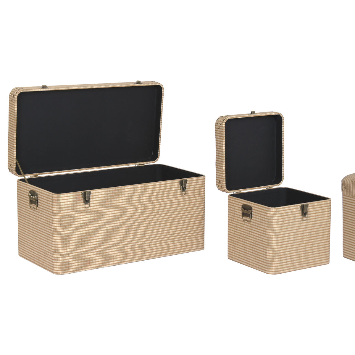 Kofferset Home ESPRIT Natuurlijk Polyester Hout Traditioneel 80 x 40 x 44 cm (3 Stuks)
