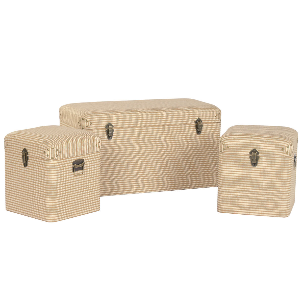 Kofferset Home ESPRIT Natuurlijk Polyester Hout Traditioneel 80 x 40 x 44 cm (3 Stuks)
