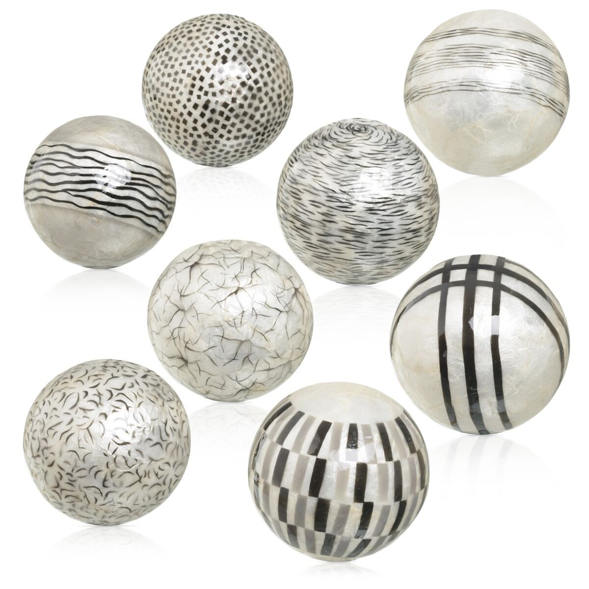 Balles CAPIZ Décoration Noir Blanc 10 x 10 x 10 cm (8 Unités)