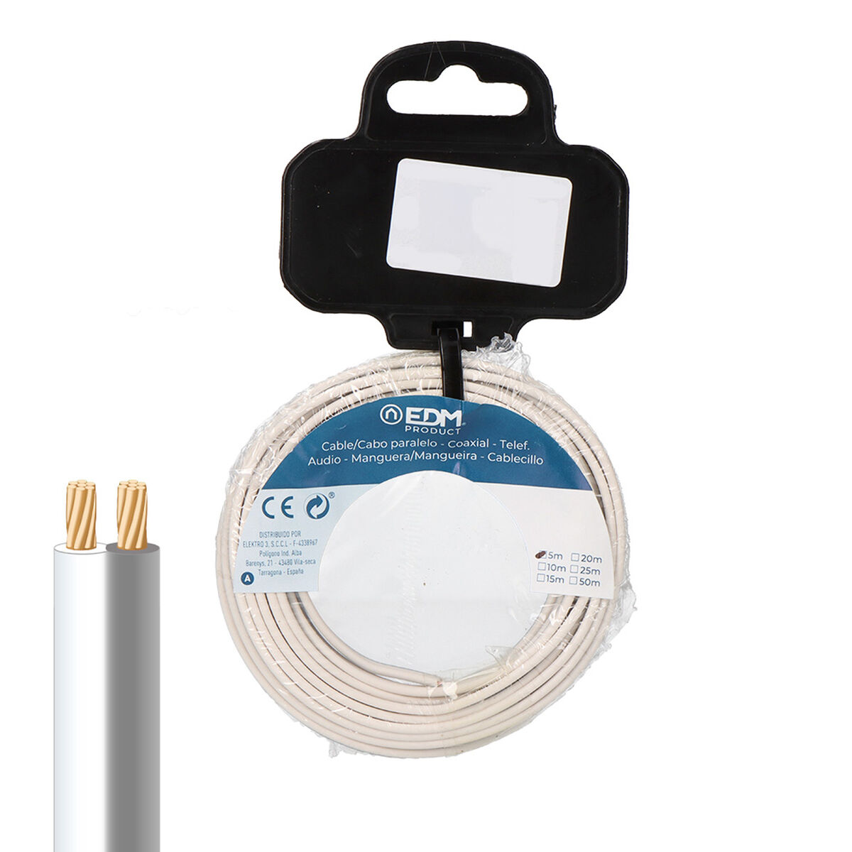 Παράλληλο καλώδιο EDM 28747 Λευκό/Γκρι 2 x 0,75 mm 25 m Κύλινδρο Audio
