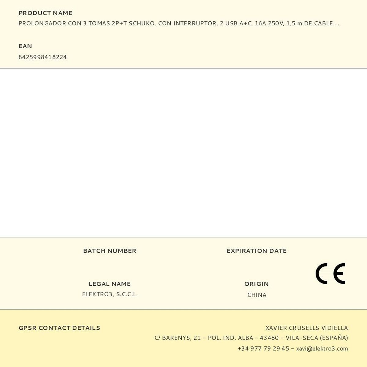 Picture of 3-socket plugboard with power switch EDM 41822 White 3680 W 250 V 30 W (1,5 m)